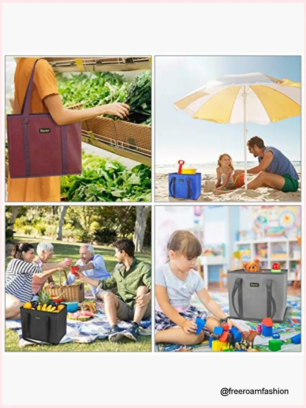 3 Pack Foldable Reusable Shopping Bags with Reinforced Bottom